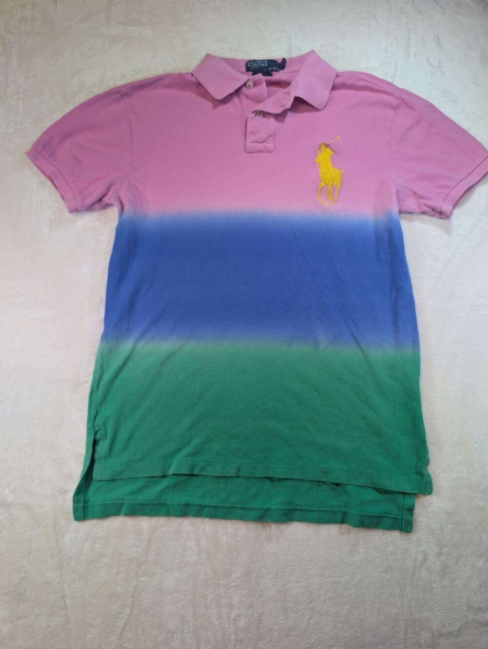 Polo Ralph Lauren Custom Fit Polo Shirt Pink Blue Green Colorblock Mens Small
